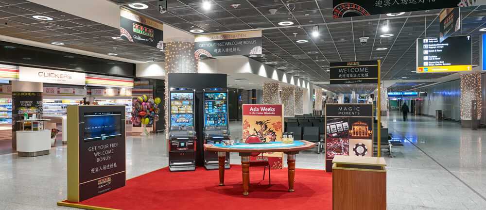 Promotionstand, Spielbank Wiesbaden, Eventbau Isingermerz, Flughafen, Frankfurt, Werkstatt, Promotion