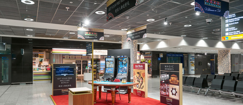 Promotionstand, Spielbank Wiesbaden, Eventbau Isingermerz, Flughafen, Frankfurt, Werkstatt, Promotion