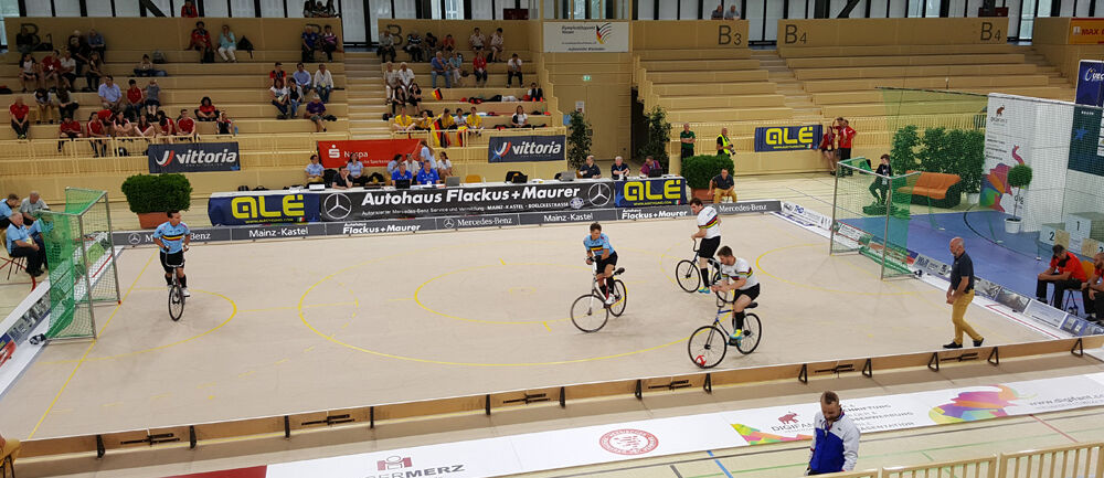 Digifant, Werbetechnik, Radsport EM, Wiesbaden, Werbebande, Hallenrad-EM, Kunstradfahrer, Radballer