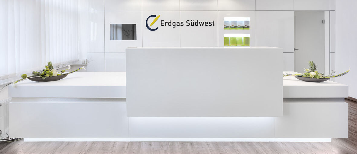 Erdgas Südwest, Thekenbau, Empfangstheke, Isingermerz, Werkstatt, Schreinerei, Empfangsbereich