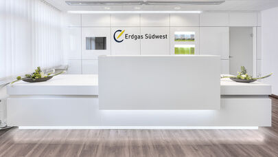 Erdgas Südwest, Thekenbau, Empfangstheke, Isingermerz, Werkstatt, Schreinerei, Empfangsbereich