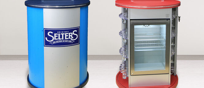 ISINGERMERZ, ISICooler, Getränkeinsel, Thekenbau, Minibar, Kühlpräsenter, mobile Verkostungsstation, Messe, Kongress, Konferenzraum, Hotel, Werkstatt, Möbelbau